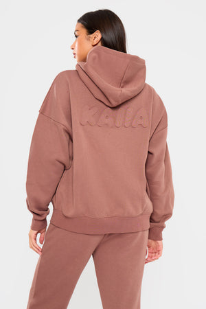 Kaiia Embossed Bubble Logo Oversized Hoodie Nutmeg