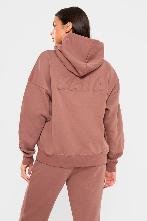 Kaiia Embossed Bubble Logo Oversized Hoodie Nutmeg