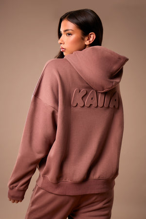 Kaiia Embossed Bubble Logo Oversized Hoodie Nutmeg