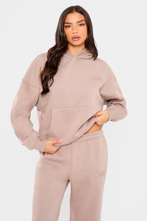 Kaiia Embossed Bubble Logo Oversized Hoodie Clay