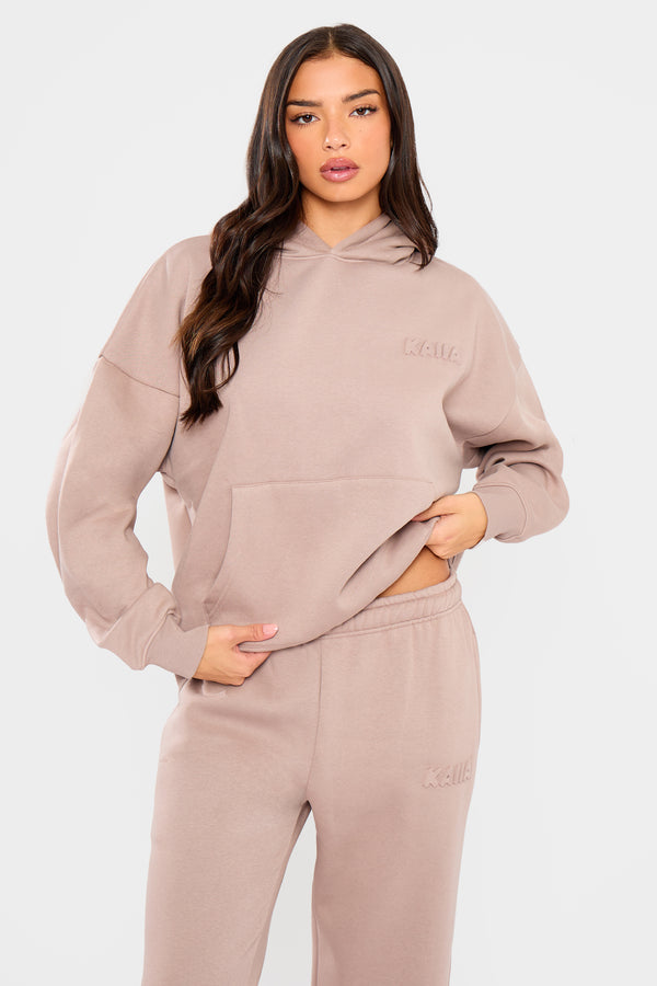 Kaiia Embossed Bubble Logo Oversized Hoodie Clay