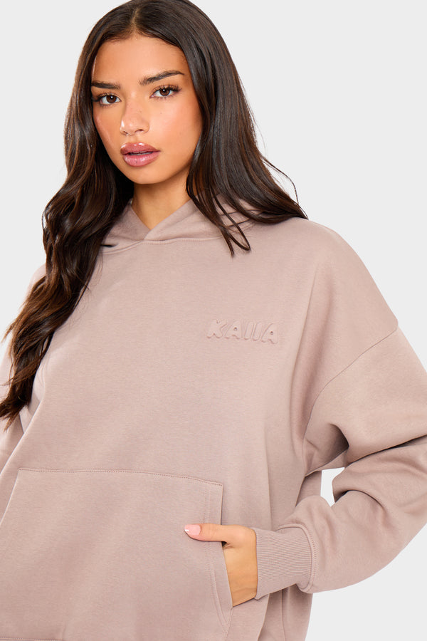 Kaiia Embossed Bubble Logo Oversized Hoodie Clay