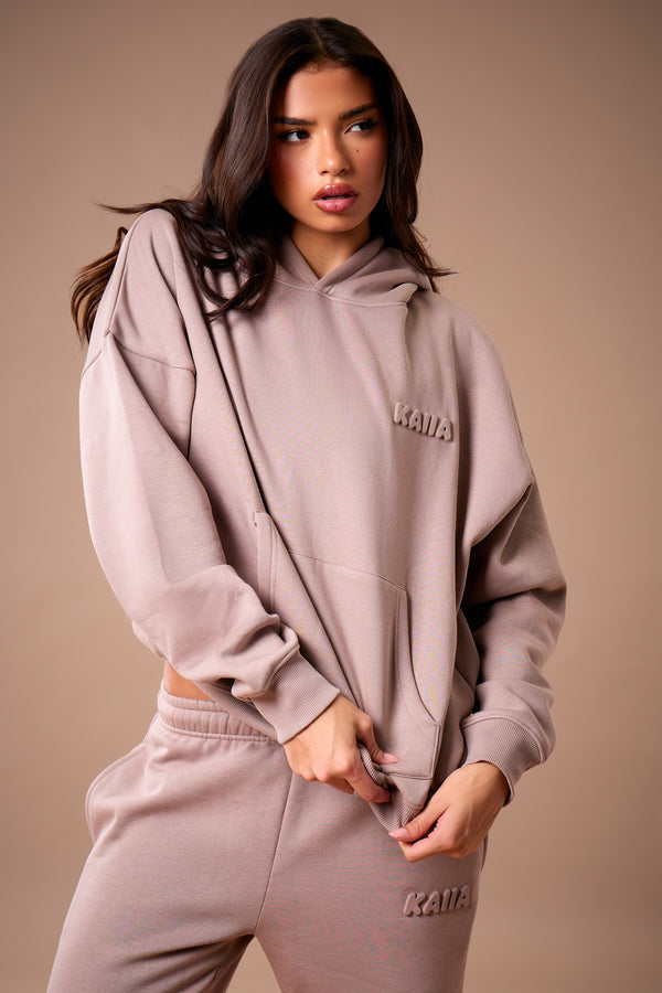 Kaiia Embossed Bubble Logo Oversized Hoodie Clay