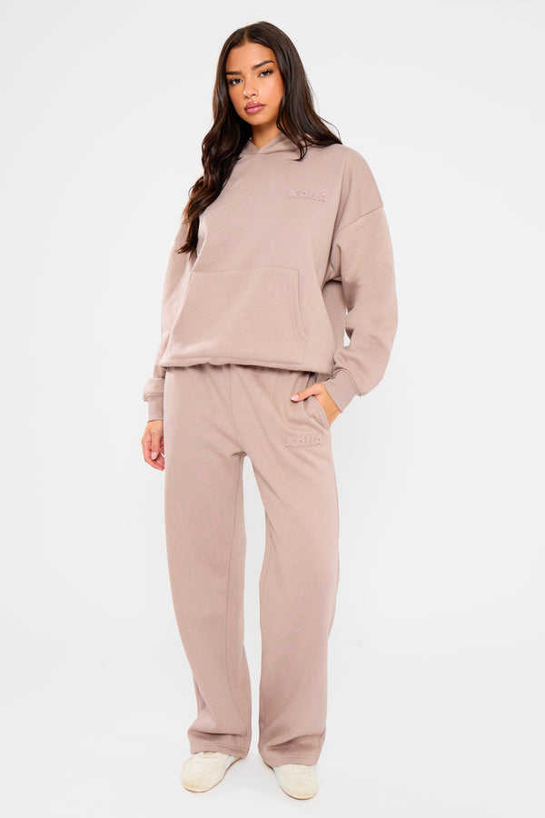 Kaiia Embossed Bubble Logo Oversized Hoodie Clay
