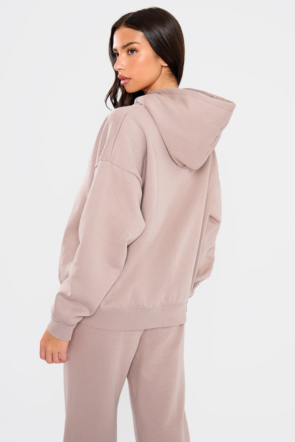 Kaiia Embossed Bubble Logo Oversized Hoodie Clay