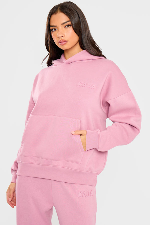 Kaiia Embossed Bubble Logo Oversized Hoodie Petal