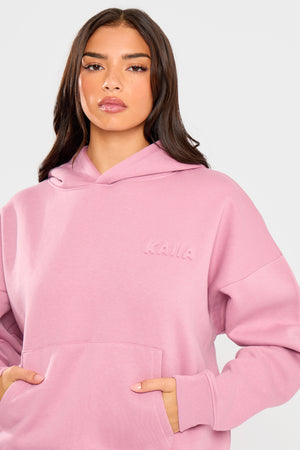 Kaiia Embossed Bubble Logo Oversized Hoodie Petal