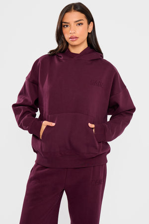 Kaiia Embossed Bubble Logo Oversized Hoodie Deep Merlot