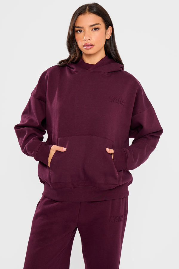 Kaiia Embossed Bubble Logo Oversized Hoodie Deep Merlot