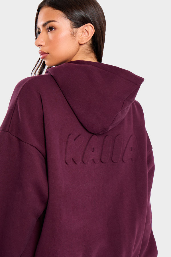 Kaiia Embossed Bubble Logo Oversized Hoodie Deep Merlot