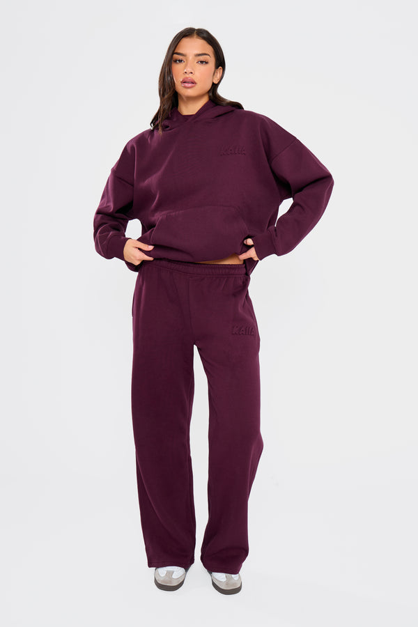 Kaiia Embossed Bubble Logo Oversized Hoodie Deep Merlot