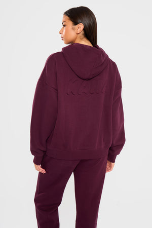 Kaiia Embossed Bubble Logo Oversized Hoodie Deep Merlot