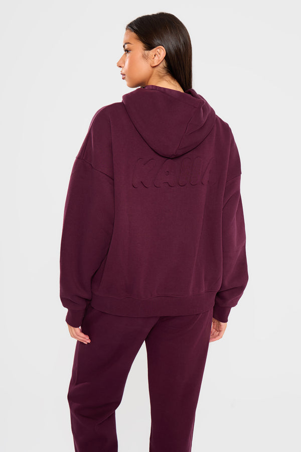 Kaiia Embossed Bubble Logo Oversized Hoodie Deep Merlot