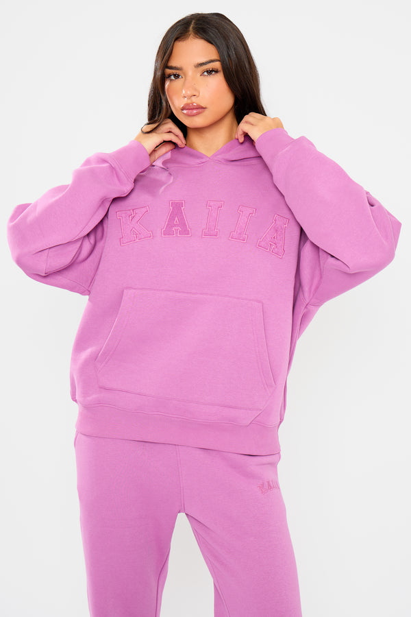 Kaiia Slogan Oversized Hoodie Fuschia