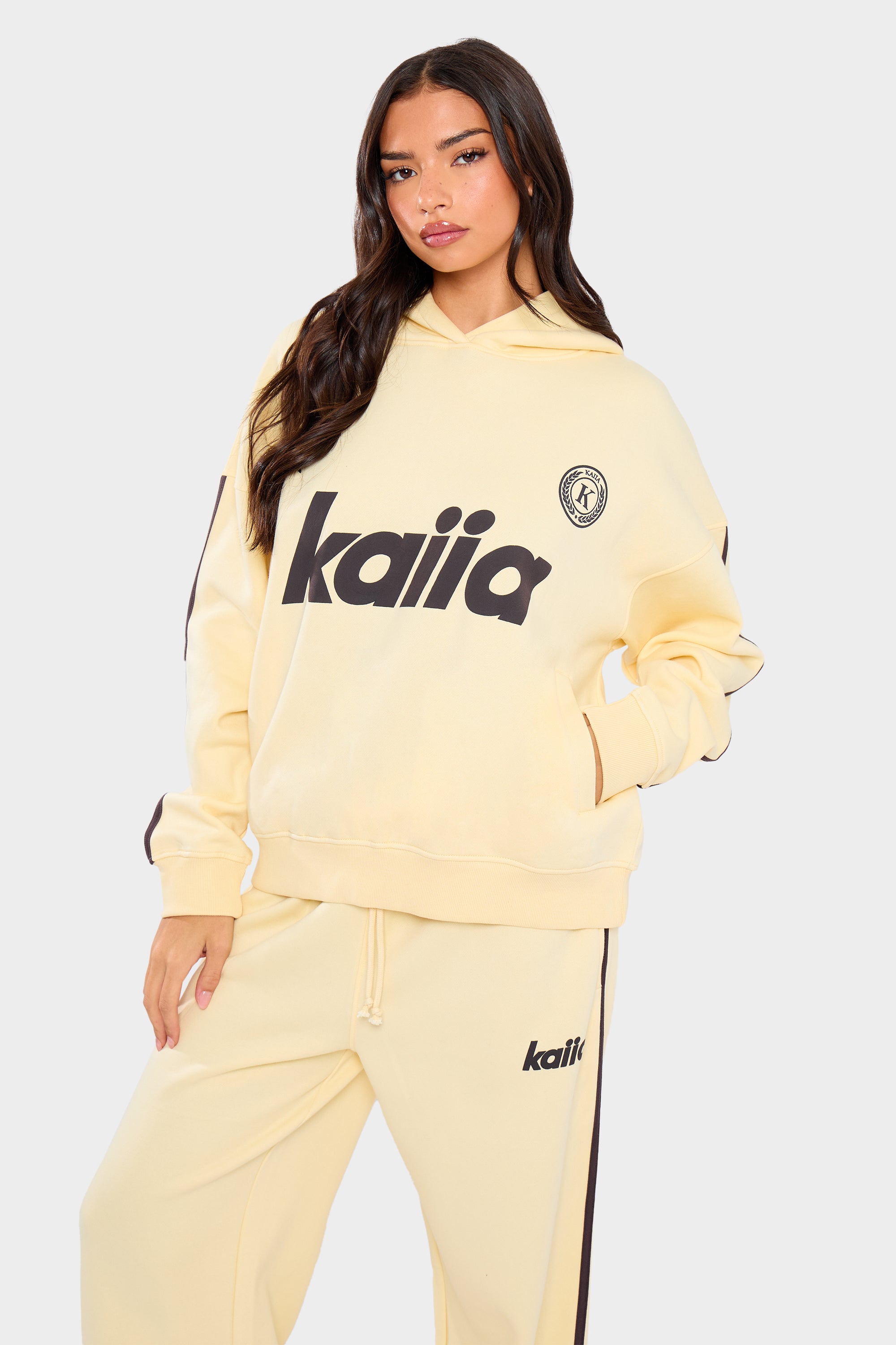 Kaiia Varsity Oversized Hoodie Lemon & Brown | Kaiia