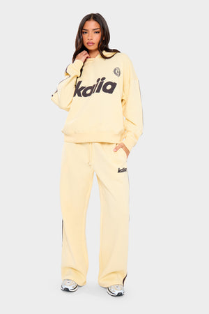 Kaiia Varsity Oversized Hoodie Lemon & Brown