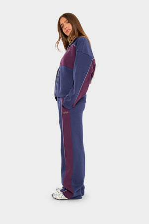 Kaiia Contrast Wide Leg Joggers Navy & Burgundy