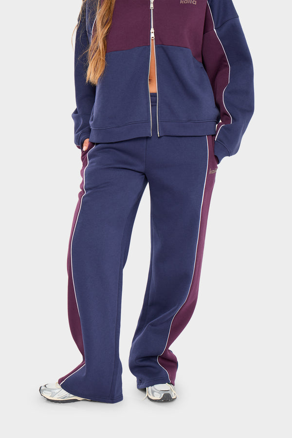 Kaiia Contrast Wide Leg Joggers Navy & Burgundy