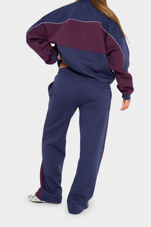 Kaiia Contrast Wide Leg Joggers Navy & Burgundy