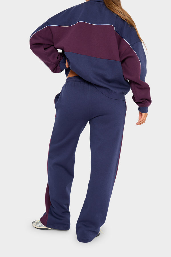 Kaiia Contrast Wide Leg Joggers Navy & Burgundy