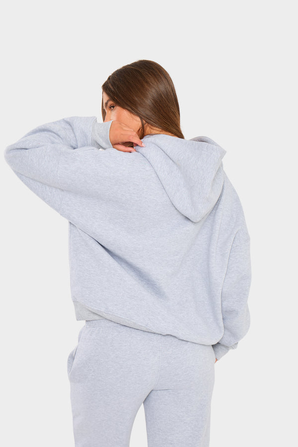 Kaiia Borg Slogan Oversized Hoodie Mid Grey & Burgundy