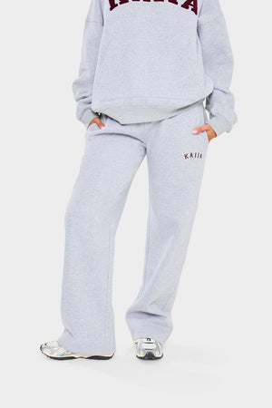Kaiia Slogan Wide Leg Joggers Mid Grey & Burgundy