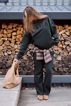 Kaiia Borg Slogan Oversized Hoodie Dark Pine