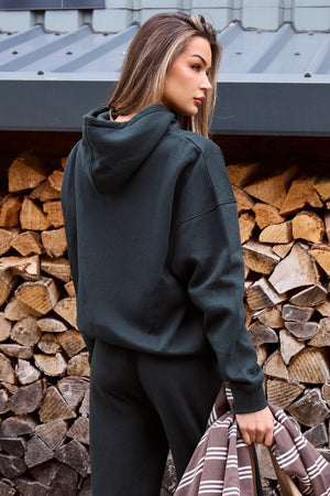 Kaiia Borg Slogan Oversized Hoodie Dark Pine