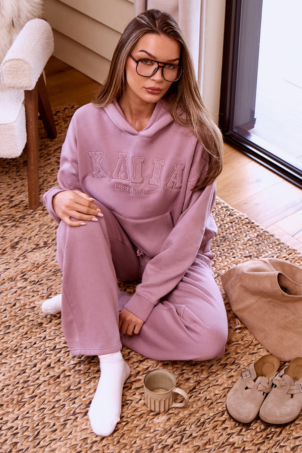 Kaiia Velour Slogan Oversized Hoodie Faded Purple