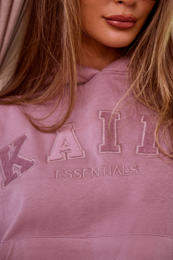 Kaiia Velour Slogan Oversized Hoodie Faded Purple