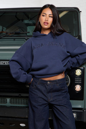 Kaiia Jeans Applique Oversized Hoodie Indigo