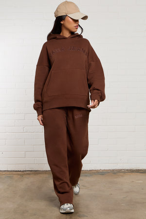 Kaiia Jeans Applique Oversized Hoodie Chestnut