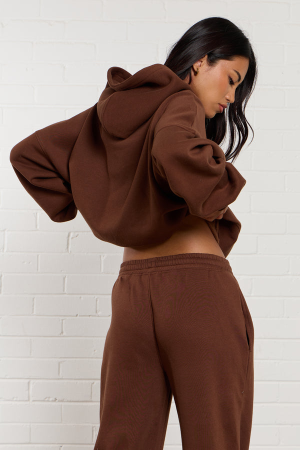 Kaiia Jeans Applique Oversized Hoodie Chestnut