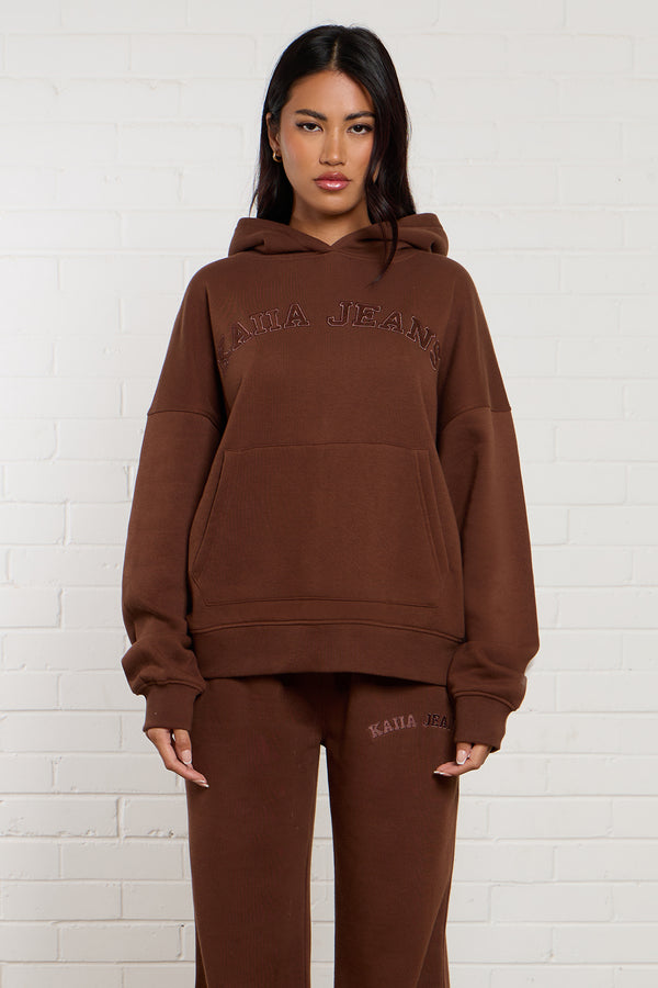 Kaiia Jeans Applique Oversized Hoodie Chestnut