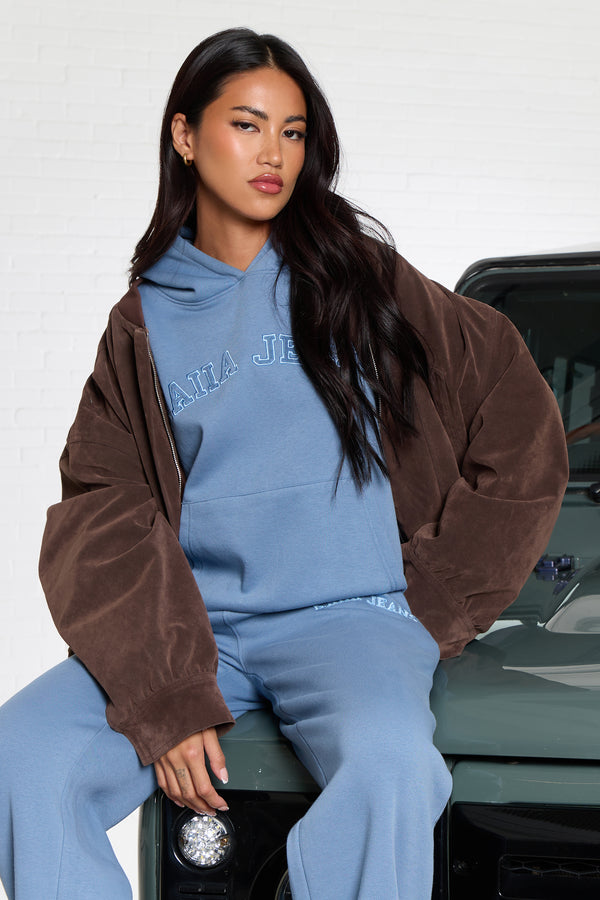 Kaiia Jeans Applique Oversized Hoodie Denim Blue