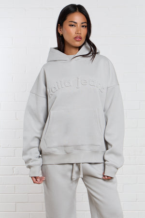 Kaiia Jeans Embossed Oversized Hoodie Silver Grey