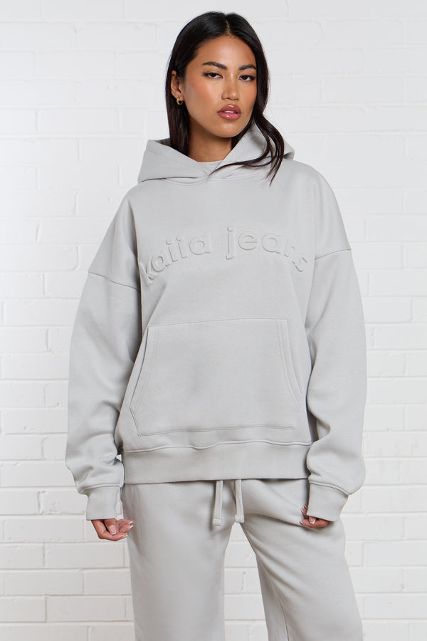 Kaiia Jeans Embossed Oversized Hoodie Silver Grey
