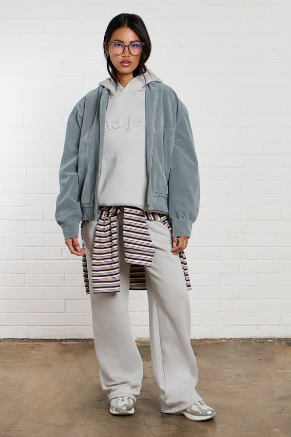 Kaiia Jeans Embossed Oversized Hoodie Silver Grey