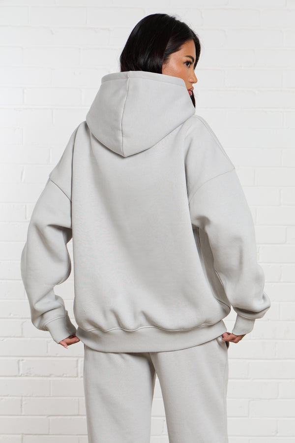 Kaiia Jeans Embossed Oversized Hoodie Silver Grey