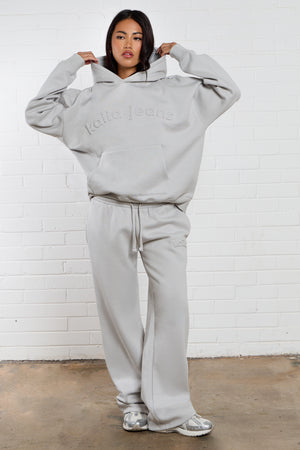 Kaiia Jeans Embossed Oversized Hoodie Silver Grey