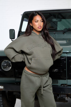 Kaiia Jeans Embossed Oversized Hoodie Smoke Olive