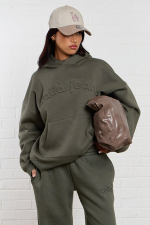 Kaiia Jeans Embossed Oversized Hoodie Smoke Olive