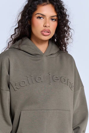 Kaiia Jeans Embossed Oversized Hoodie Smoke Olive
