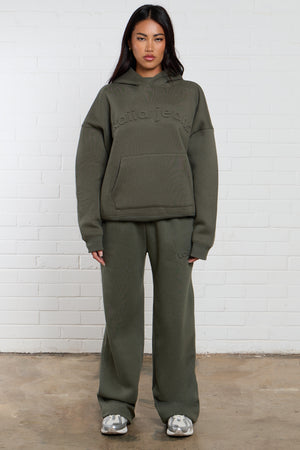 Kaiia Jeans Embossed Oversized Hoodie Smoke Olive