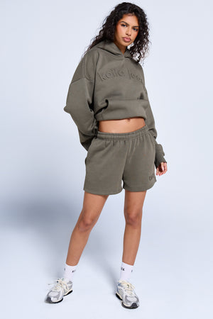 Kaiia Jeans Embossed Oversized Hoodie Smoke Olive
