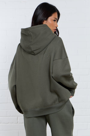 Kaiia Jeans Embossed Oversized Hoodie Smoke Olive