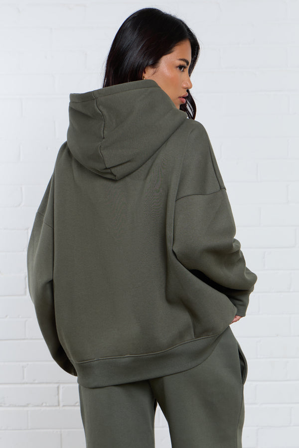 Kaiia Jeans Embossed Oversized Hoodie Smoke Olive