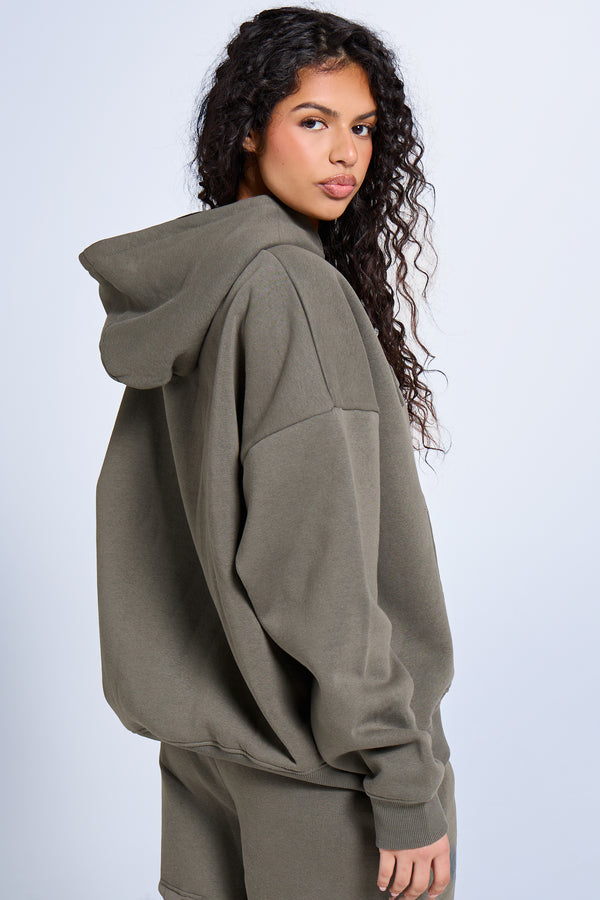 Kaiia Jeans Embossed Oversized Hoodie Smoke Olive