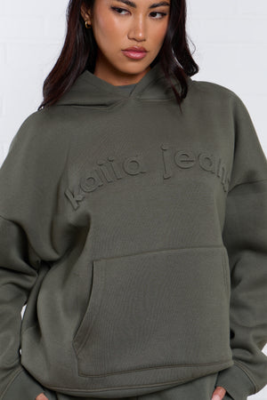 Kaiia Jeans Embossed Oversized Hoodie Smoke Olive