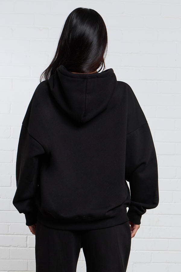 Kaiia Jeans Embossed Oversized Hoodie Black